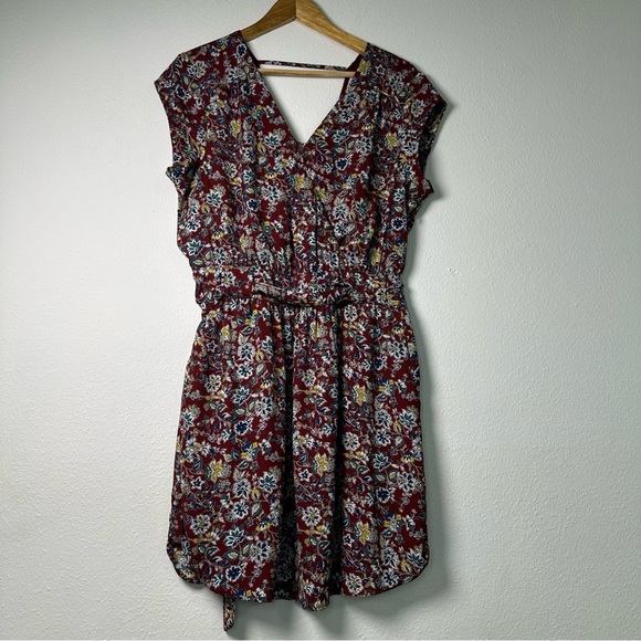 DR2 Floral Dress Doble V-Neck Tie Waist Cap Sleeve With Pockets and Side Zipper - Picture 2 of 16